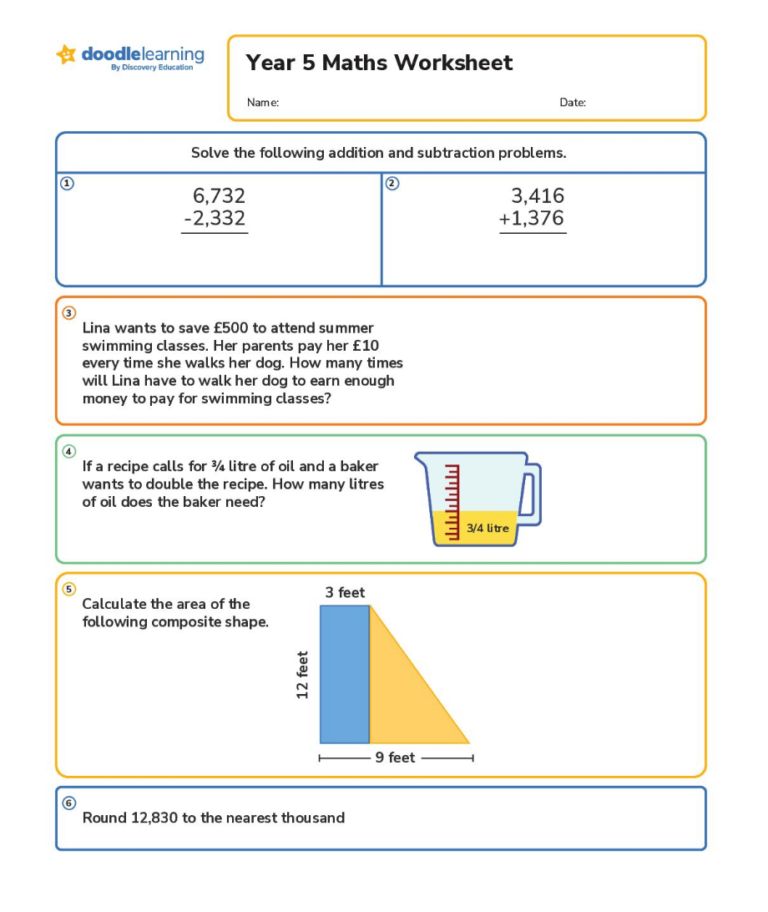 40 Free Printable Maths Worksheets for Kids | DoodleLearning